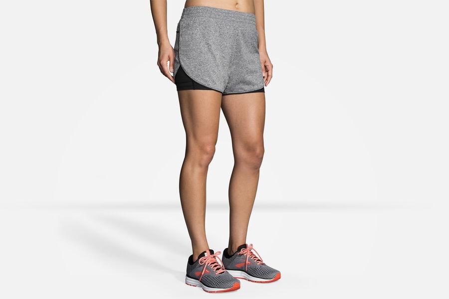 Brooks Women's Rep 3" 2-in-1 Bottoms Heather Asphalt/Black ( KOAYJ9462 )